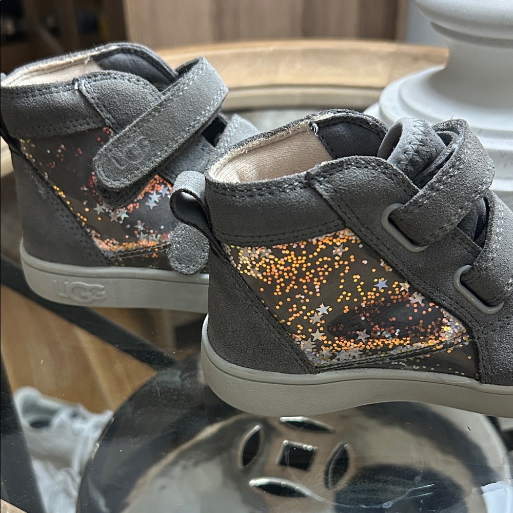 UGG Kids Gray Boots with Orange Sparkle